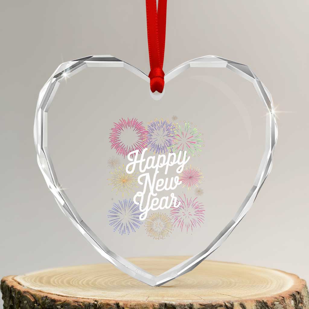 Happy New Year 2025 Heart Crystal Glass Ornament Fireworks Party Supplies Family Matching - Wonder Print Shop