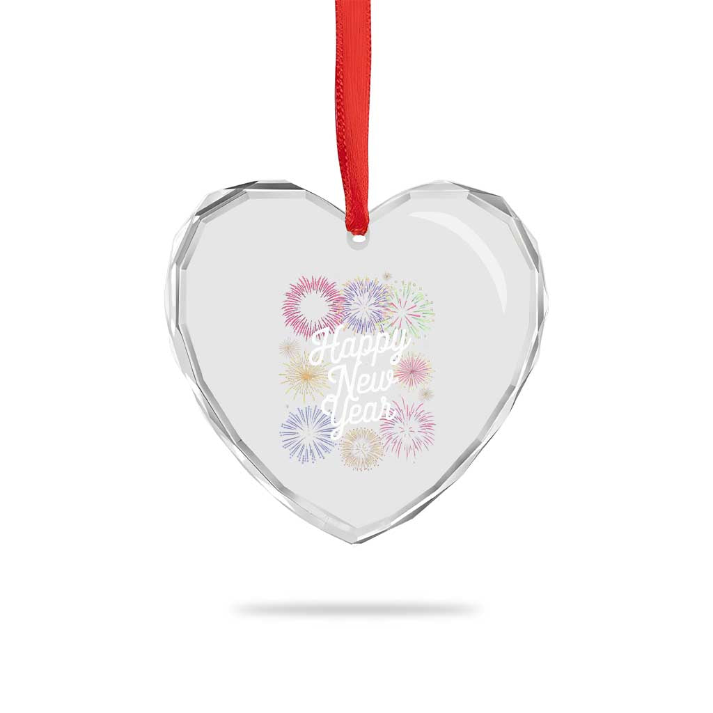 Happy New Year 2025 Heart Crystal Glass Ornament Fireworks Party Supplies Family Matching - Wonder Print Shop
