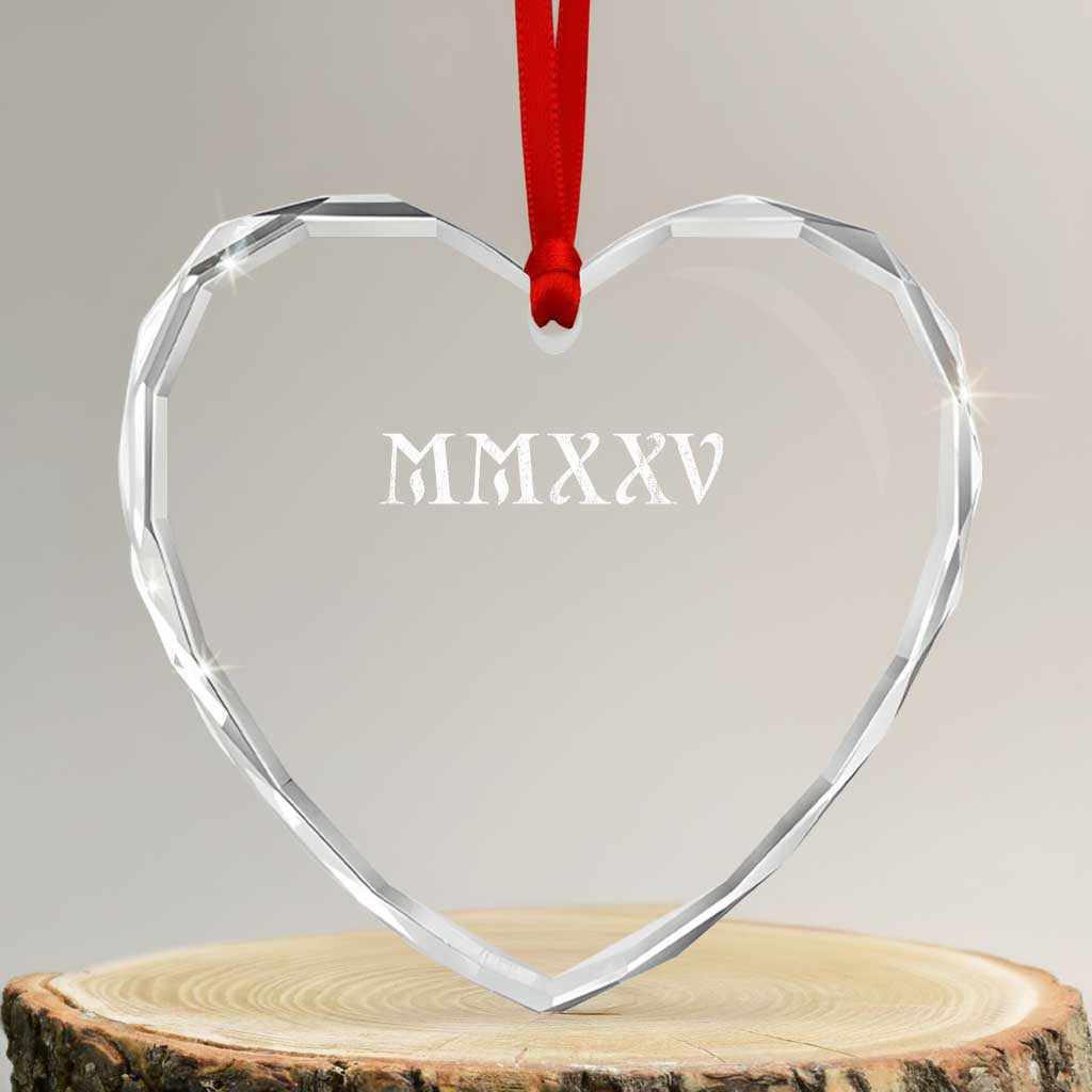 Happy New Year 2025 Heart Crystal Glass Ornament MMXXV Roman Numerals - Wonder Print Shop
