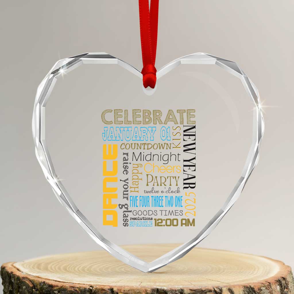 Happy New Year 2025 Heart Crystal Glass Ornament New Year's Eve Activities - Wonder Print Shop