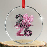 Happy New Year 2026 Crystal Glass Ornament Hello 2026 Disco Ball Pink Coquette Bow Faux Glitter - Wonder Print Shop