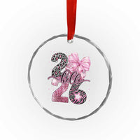 Happy New Year 2026 Crystal Glass Ornament Hello 2026 Disco Ball Pink Coquette Bow Faux Glitter - Wonder Print Shop