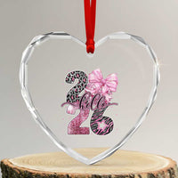 Happy New Year 2026 Heart Crystal Glass Ornament Hello 2026 Disco Ball Pink Coquette Bow Faux Glitter - Wonder Print Shop