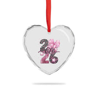 Happy New Year 2026 Heart Crystal Glass Ornament Hello 2026 Disco Ball Pink Coquette Bow Faux Glitter - Wonder Print Shop