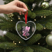Happy New Year 2026 Heart Crystal Glass Ornament Hello 2026 Disco Ball Pink Coquette Bow Faux Glitter - Wonder Print Shop