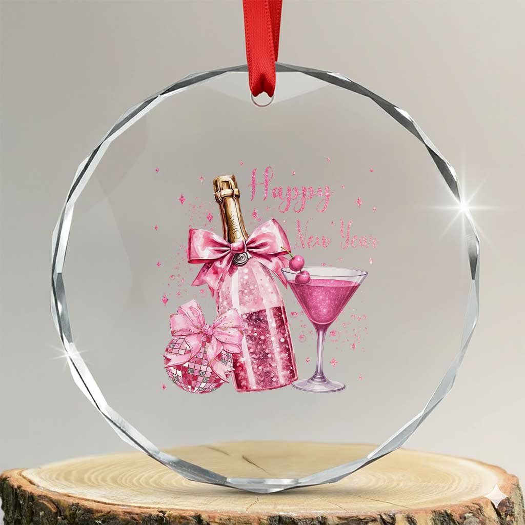 Happy New Year 2026 New Years Eve Party Crystal Glass Ornament Pink Cocktail Disco Ball - Wonder Print Shop
