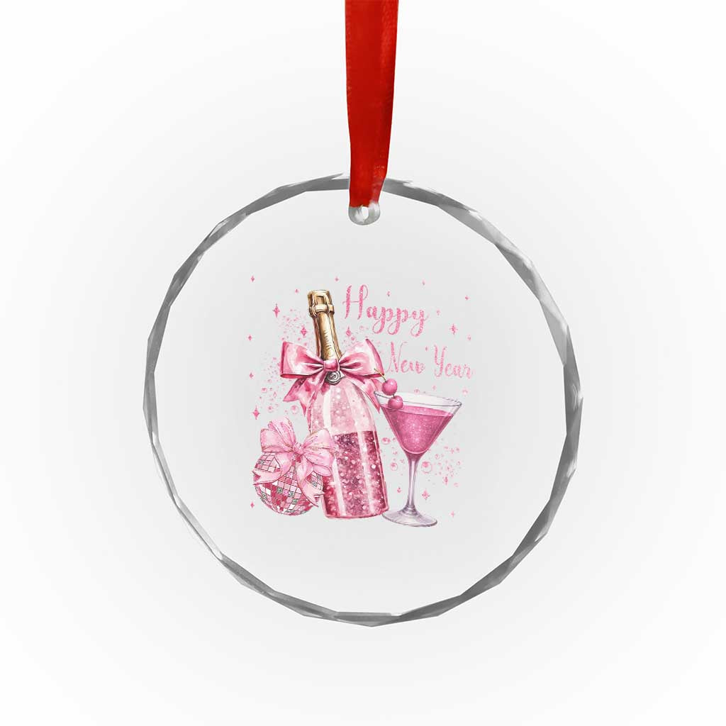 Happy New Year 2026 New Years Eve Party Crystal Glass Ornament Pink Cocktail Disco Ball - Wonder Print Shop