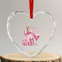 Happy New Year 2026 New Years Eve Party Heart Crystal Glass Ornament Pink Cocktail Disco Ball - Wonder Print Shop