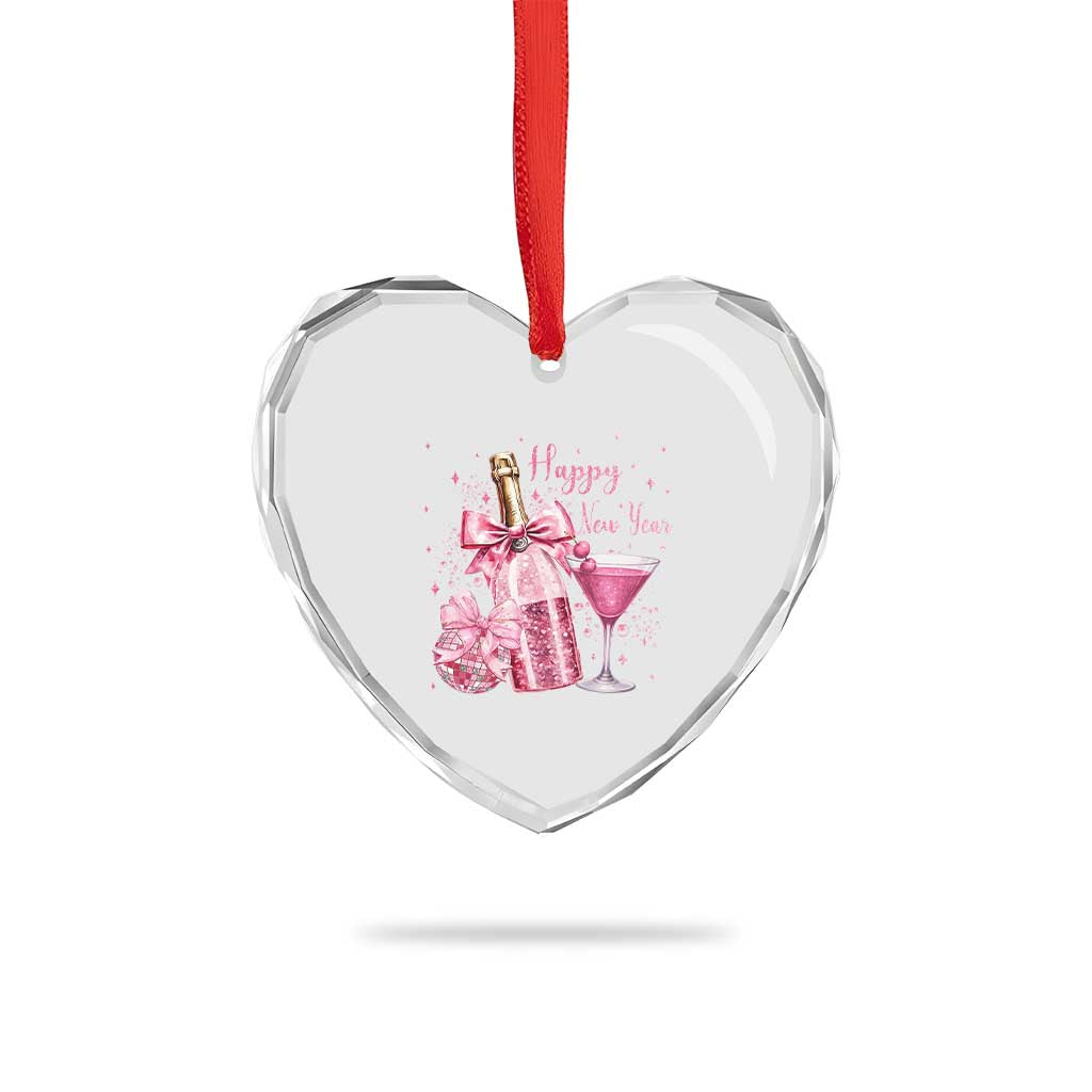 Happy New Year 2026 New Years Eve Party Heart Crystal Glass Ornament Pink Cocktail Disco Ball - Wonder Print Shop