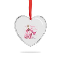 Happy New Year 2026 New Years Eve Party Heart Crystal Glass Ornament Pink Cocktail Disco Ball - Wonder Print Shop