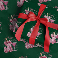 Happy New Year 2026 New Years Eve Party Wrapping Paper Roll Pink Cocktail Disco Ball - Wonder Print Shop