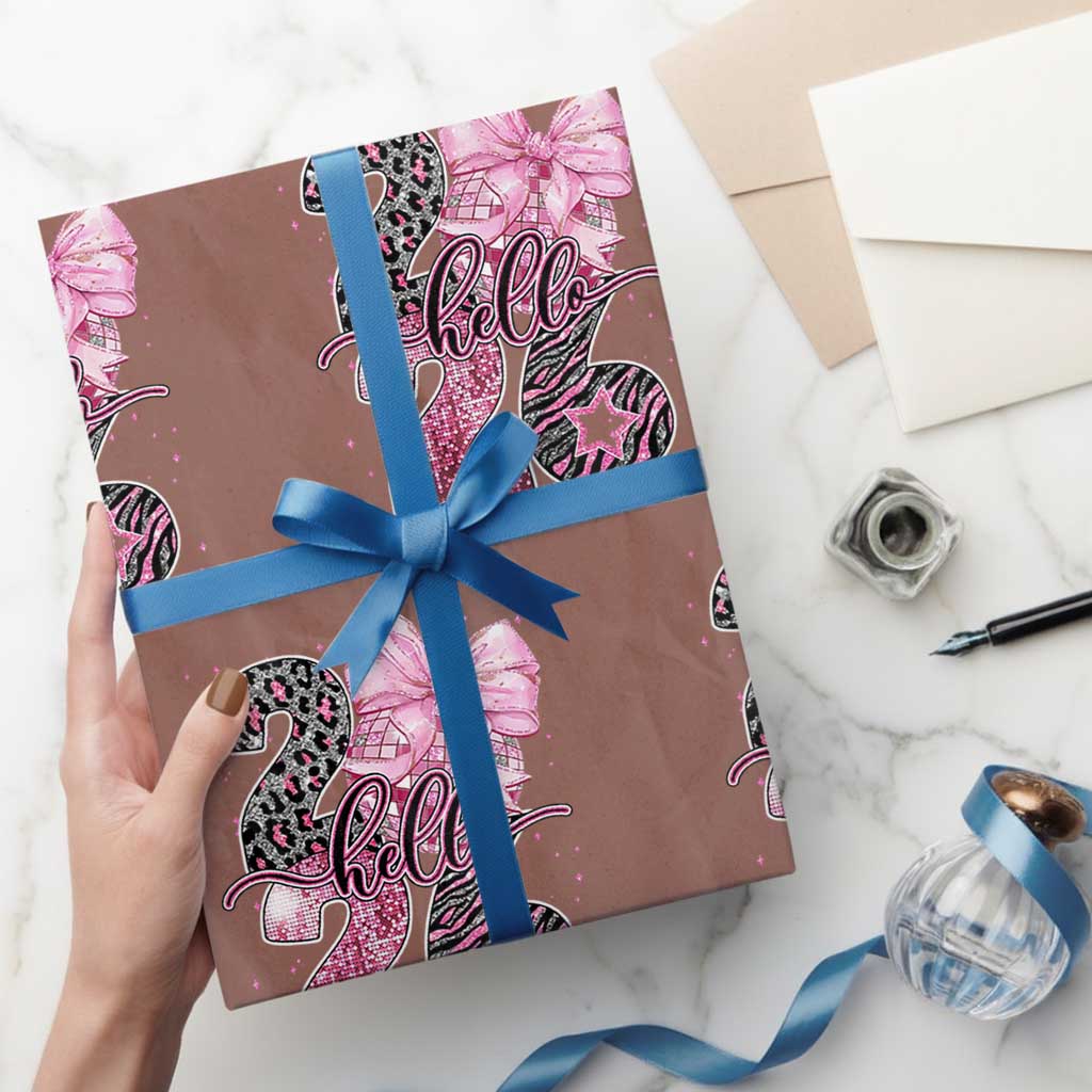 Happy New Year 2026 Wrapping Paper Roll Hello 2026 Disco Ball Pink Coquette Bow Faux Glitter - Wonder Print Shop