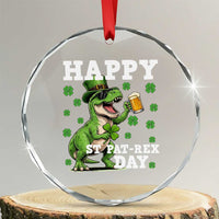 Happy St Pat Rex Day Crystal Glass Ornament Funny Dinosaur Drinking Beer