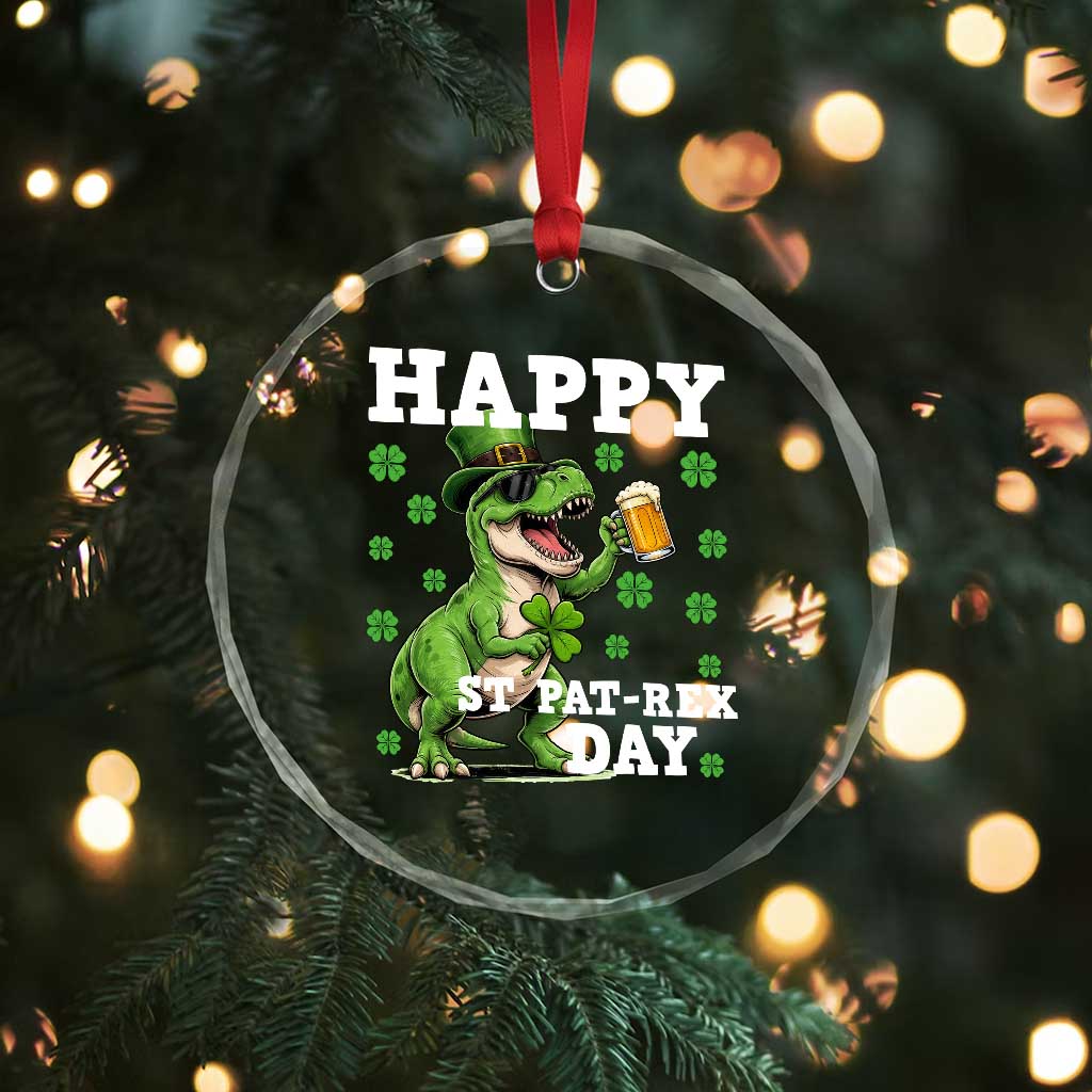 Happy St Pat Rex Day Crystal Glass Ornament Funny Dinosaur Drinking Beer