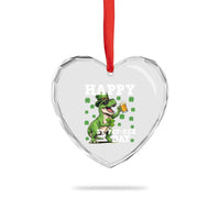 Happy St Pat Rex Day Heart Crystal Glass Ornament Funny Dinosaur Drinking Beer