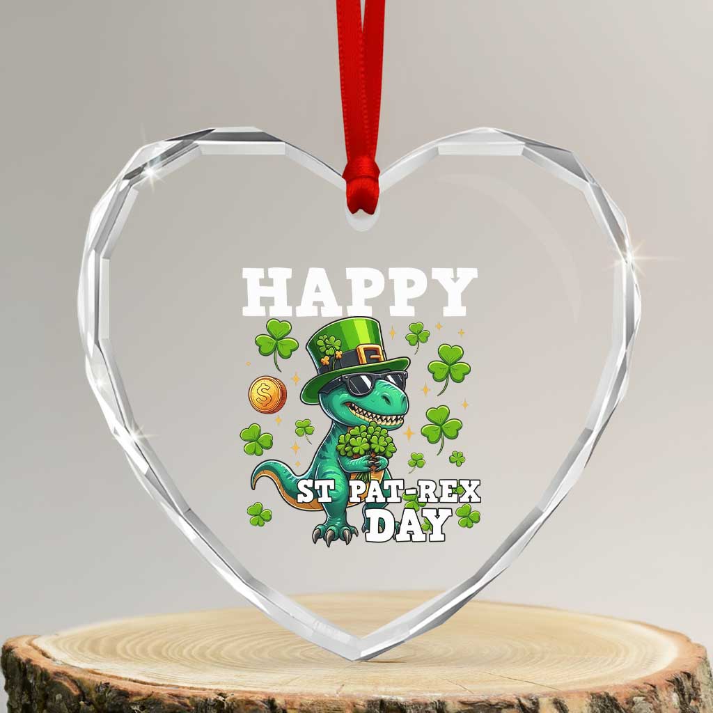 Happy St Pat Rex Day Heart Crystal Glass Ornament St Patricks Day Dino Lover