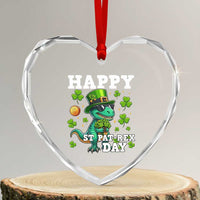Happy St Pat Rex Day Heart Crystal Glass Ornament St Patricks Day Dino Lover
