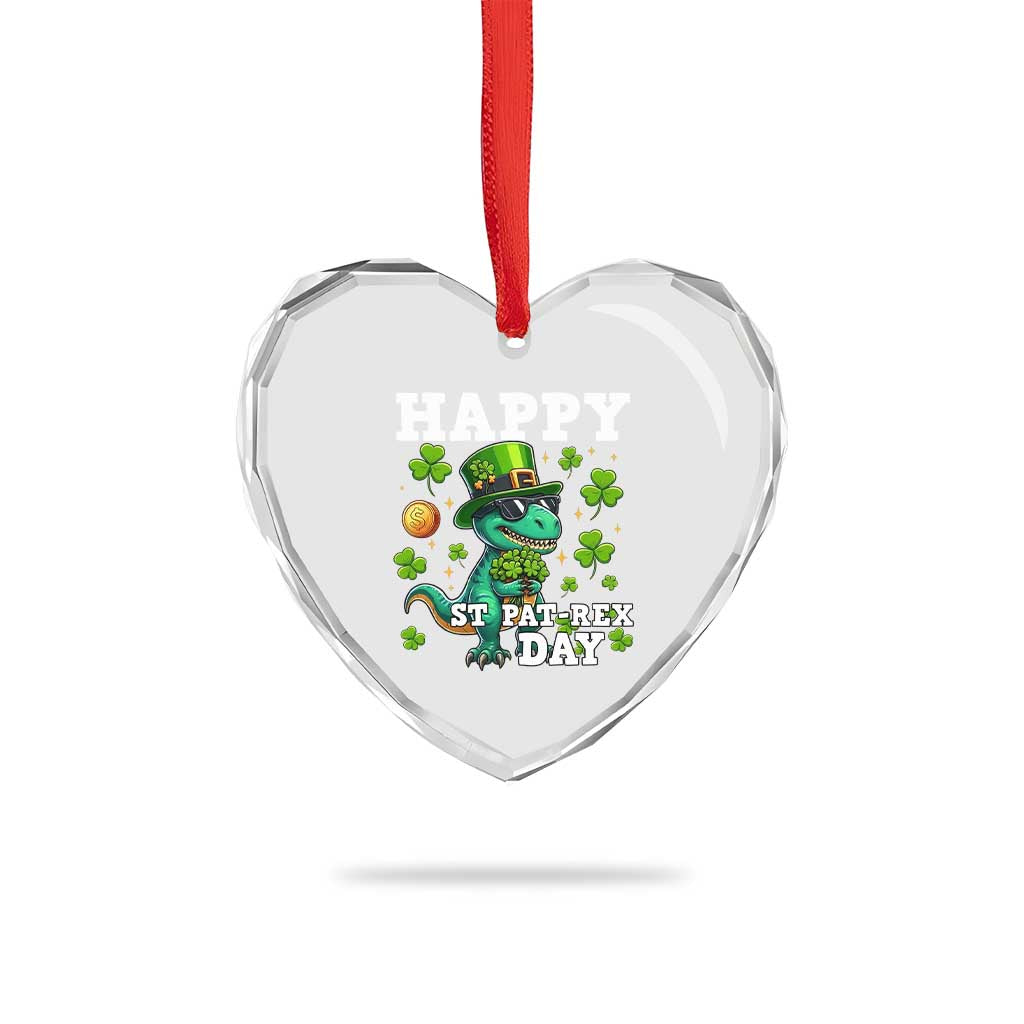 Happy St Pat Rex Day Heart Crystal Glass Ornament St Patricks Day Dino Lover