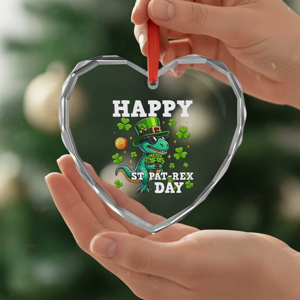 Happy St Pat Rex Day Heart Crystal Glass Ornament St Patricks Day Dino Lover