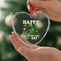 Happy St Pat Rex Day Heart Crystal Glass Ornament St Patricks Day Dino Lover