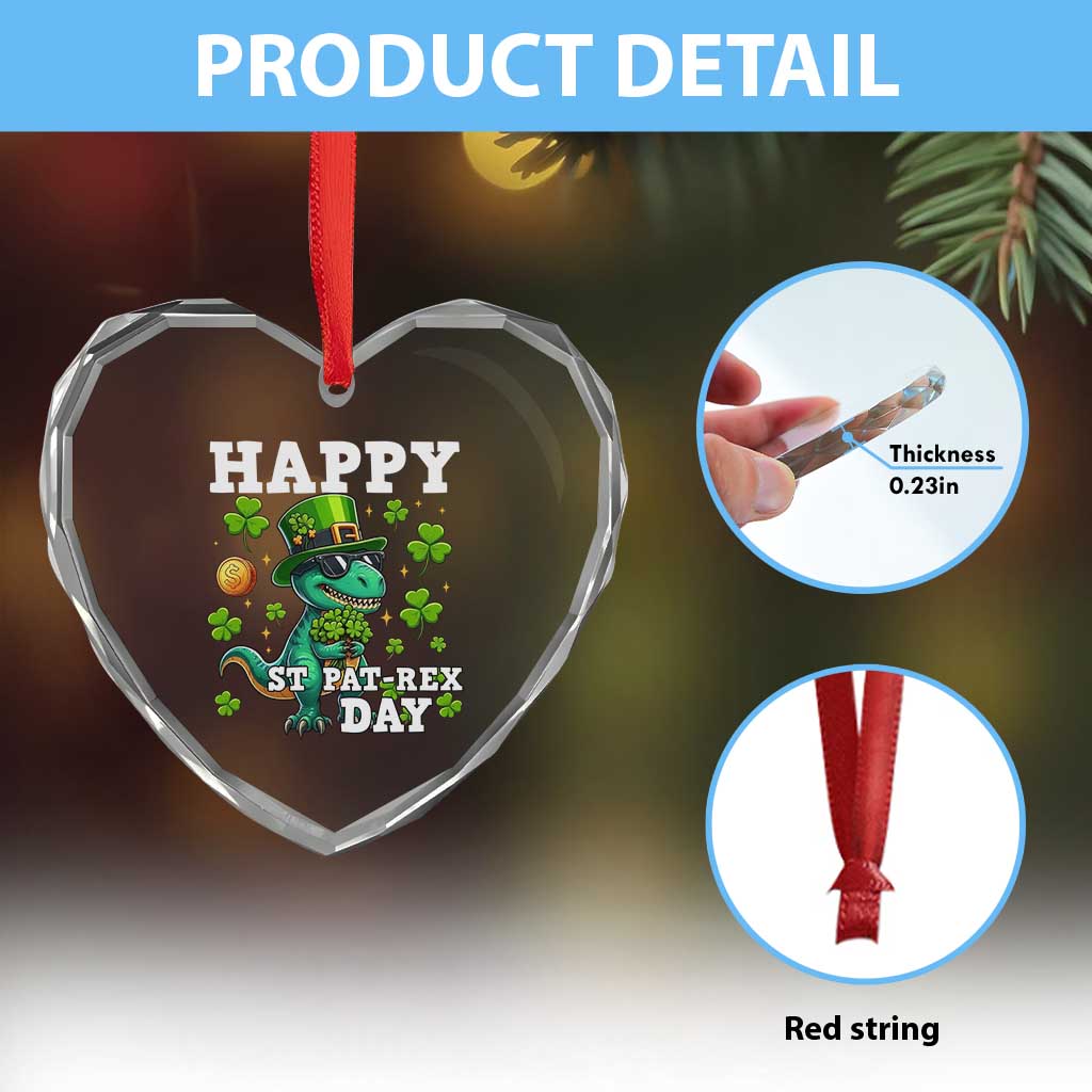 Happy St Pat Rex Day Heart Crystal Glass Ornament St Patricks Day Dino Lover