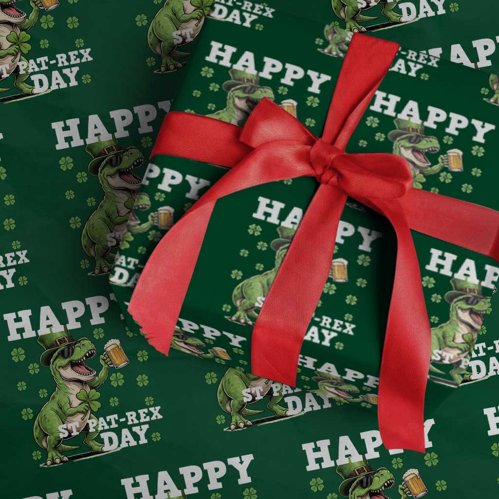 Happy St Pat Rex Day Wrapping Paper Roll Funny Dinosaur Drinking Beer