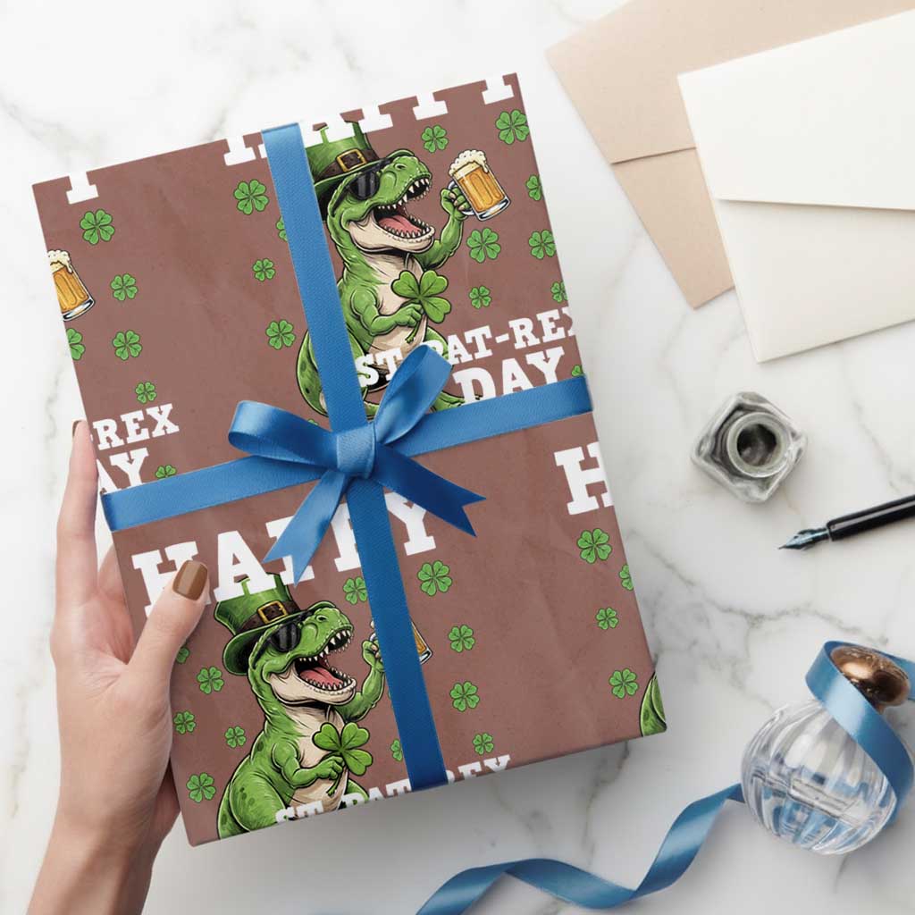 Happy St Pat Rex Day Wrapping Paper Roll Funny Dinosaur Drinking Beer
