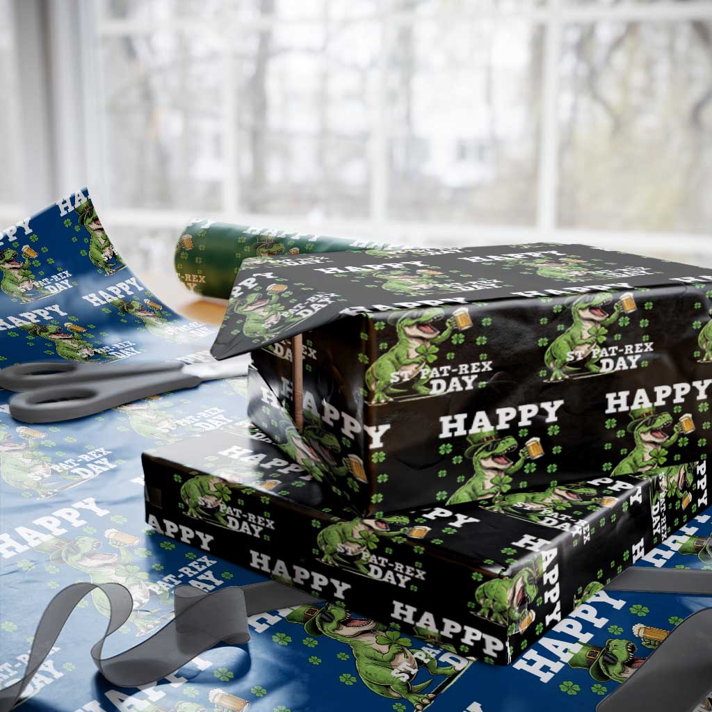 Happy St Pat Rex Day Wrapping Paper Roll Funny Dinosaur Drinking Beer