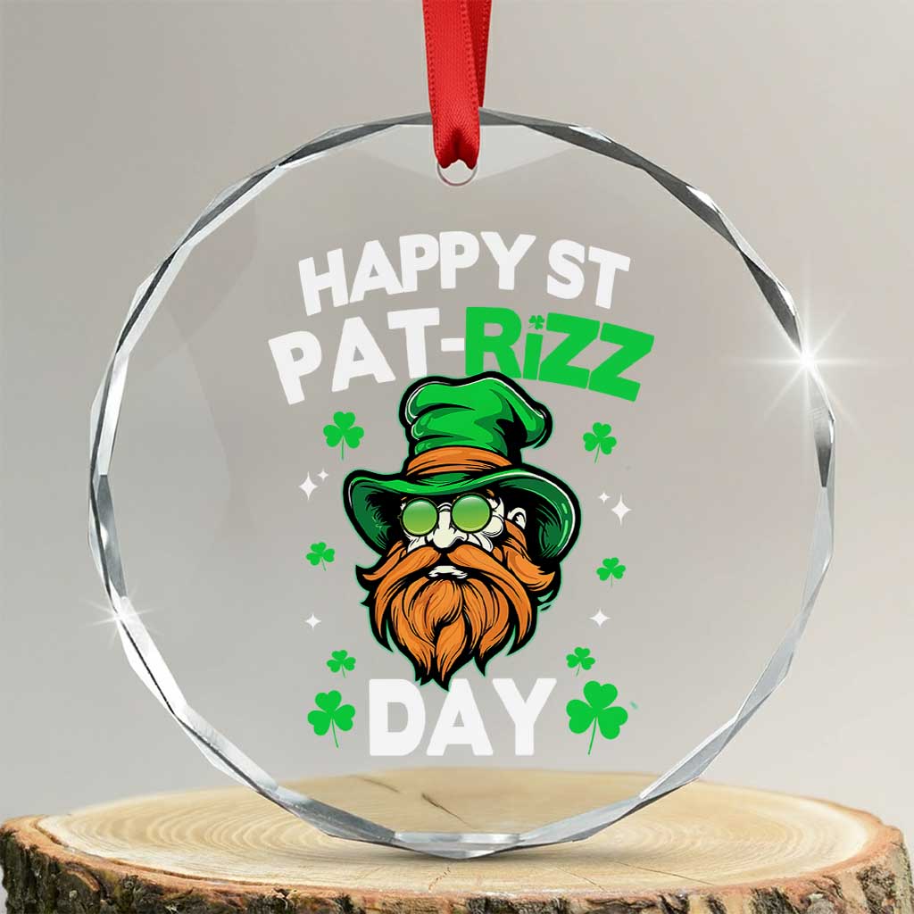 Happy St Pat Rizz Day Crystal Glass Ornament Funny St. Patrick's Day Leprechaun - Wonder Print Shop
