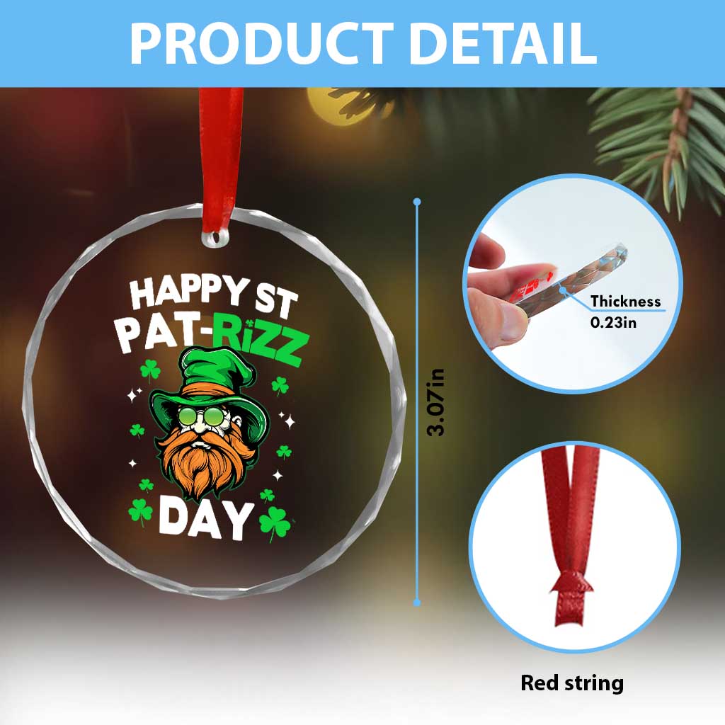 Happy St Pat Rizz Day Crystal Glass Ornament Funny St. Patrick's Day Leprechaun - Wonder Print Shop