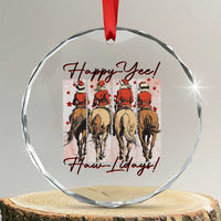 Happy Yee Haw Lidays Crystal Glass Ornament Western Christmas Horse Rider Cowgirl Gift - Wonder Print Shop