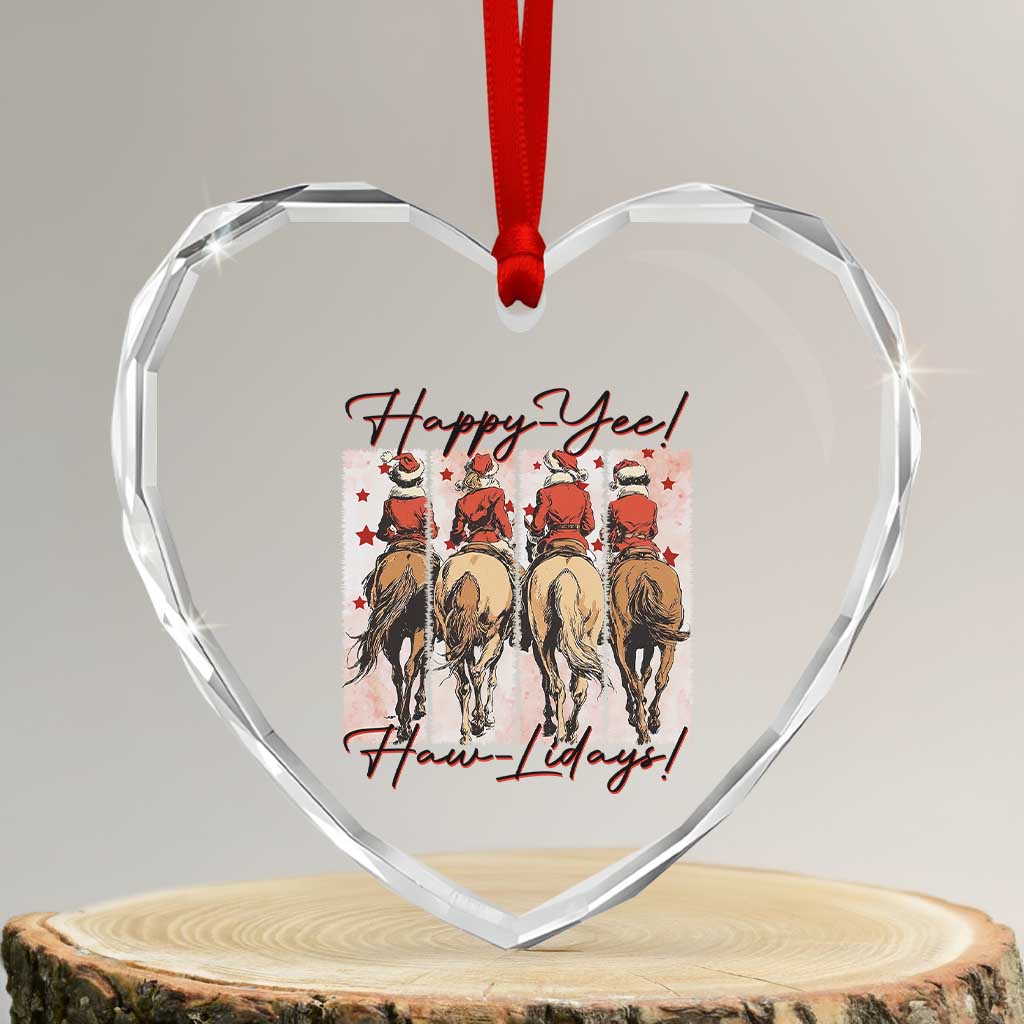 Happy Yee Haw Lidays Heart Crystal Glass Ornament Western Christmas Horse Rider Cowgirl Gift - Wonder Print Shop