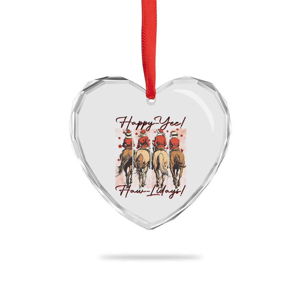 Happy Yee Haw Lidays Heart Crystal Glass Ornament Western Christmas Horse Rider Cowgirl Gift - Wonder Print Shop