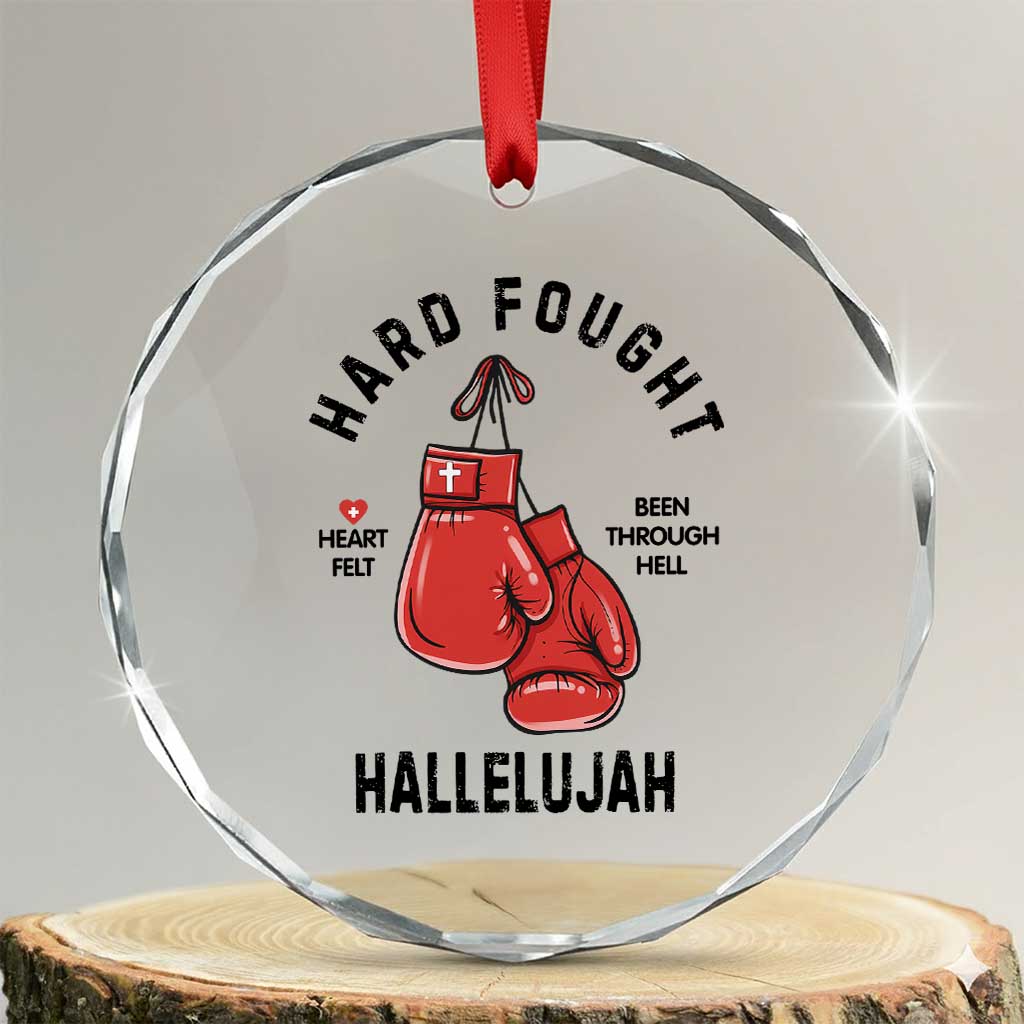 Hard Fought Hallelujah Crystal Glass Ornament Christian Boxing Gloves Bible Verse Faith - Wonder Print Shop