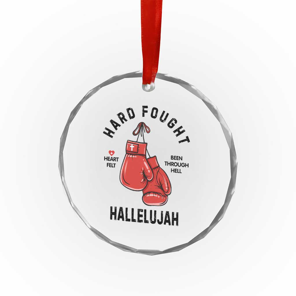 Hard Fought Hallelujah Crystal Glass Ornament Christian Boxing Gloves Bible Verse Faith - Wonder Print Shop