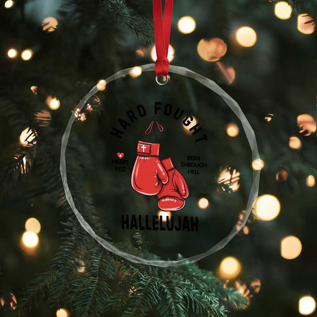 Hard Fought Hallelujah Crystal Glass Ornament Christian Boxing Gloves Bible Verse Faith - Wonder Print Shop