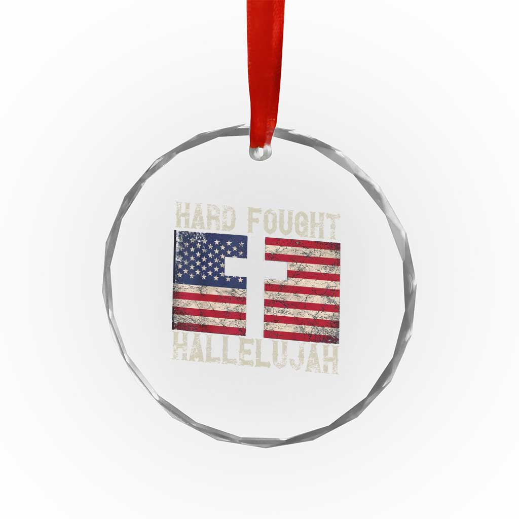 Hard Fought Hallelujah Crystal Glass Ornament Patriotic Christian Faith American Flag - Wonder Print Shop