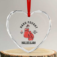 Hard Fought Hallelujah Heart Crystal Glass Ornament Christian Boxing Gloves Bible Verse Faith - Wonder Print Shop