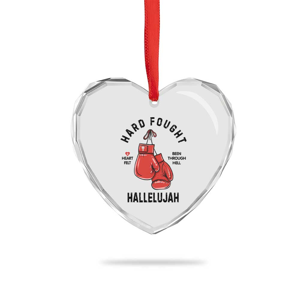 Hard Fought Hallelujah Heart Crystal Glass Ornament Christian Boxing Gloves Bible Verse Faith - Wonder Print Shop