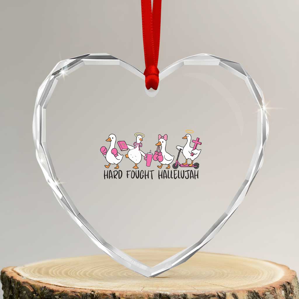 Hard Fought Hallelujah Heart Crystal Glass Ornament Funny Christian Goose - Wonder Print Shop