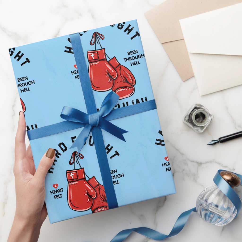 Hard Fought Hallelujah Wrapping Paper Roll Christian Boxing Gloves Bible Verse Faith - Wonder Print Shop