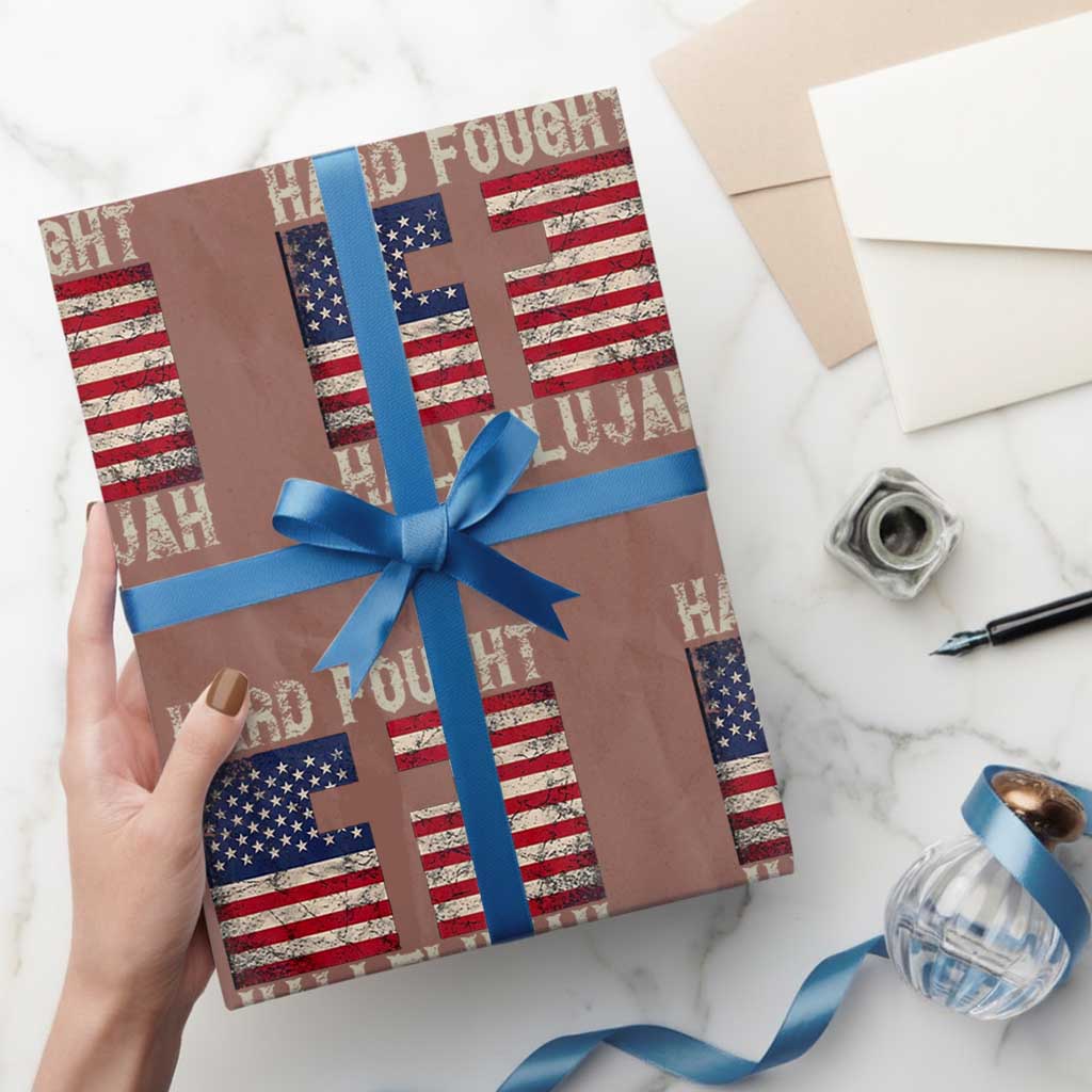 Hard Fought Hallelujah Wrapping Paper Roll Patriotic Christian Faith American Flag - Wonder Print Shop