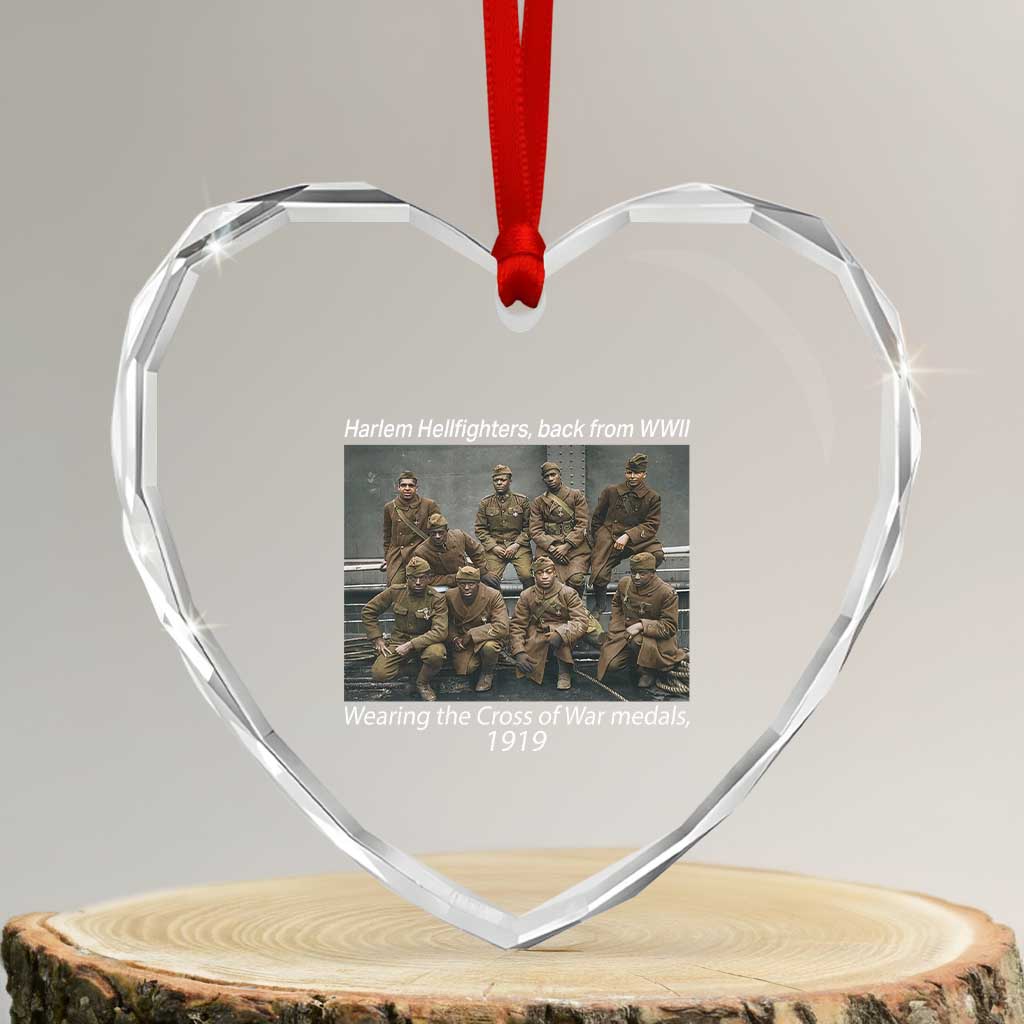 Harlem Hellfighters 1919 WWII Heroes Heart Crystal Glass Ornament Cross of War Medal Tribute African American Black History - Wonder Print Shop