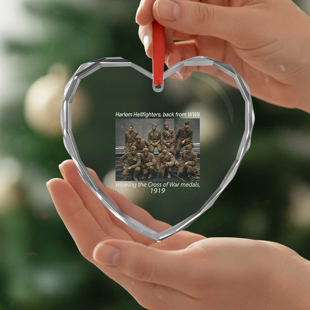 Harlem Hellfighters 1919 WWII Heroes Heart Crystal Glass Ornament Cross of War Medal Tribute African American Black History - Wonder Print Shop
