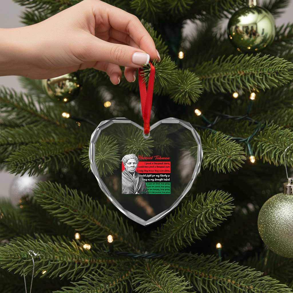 Harriet Tubman Legacy Heart Crystal Glass Ornament Pan African Flag Freedom Fighter Quote