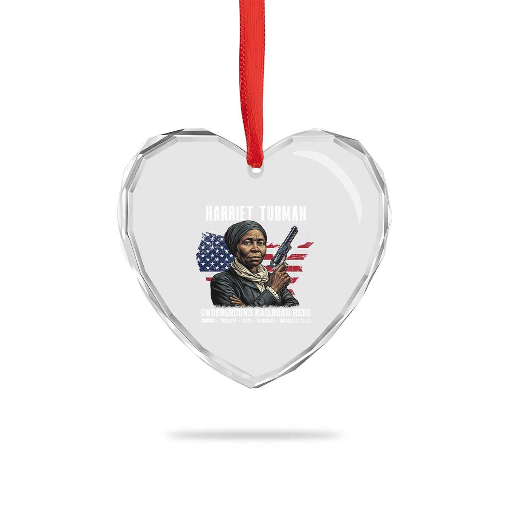 Harriet Tubman Patriotic Heart Crystal Glass Ornament Female Empowerment History Gift