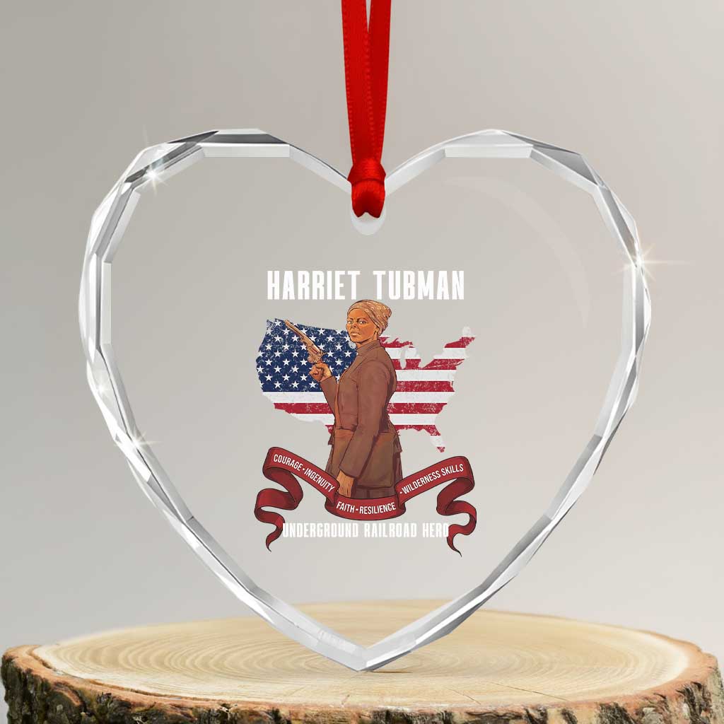 Harriet Tubman Patriotic Heart Crystal Glass Ornament Strong Black Women Pride