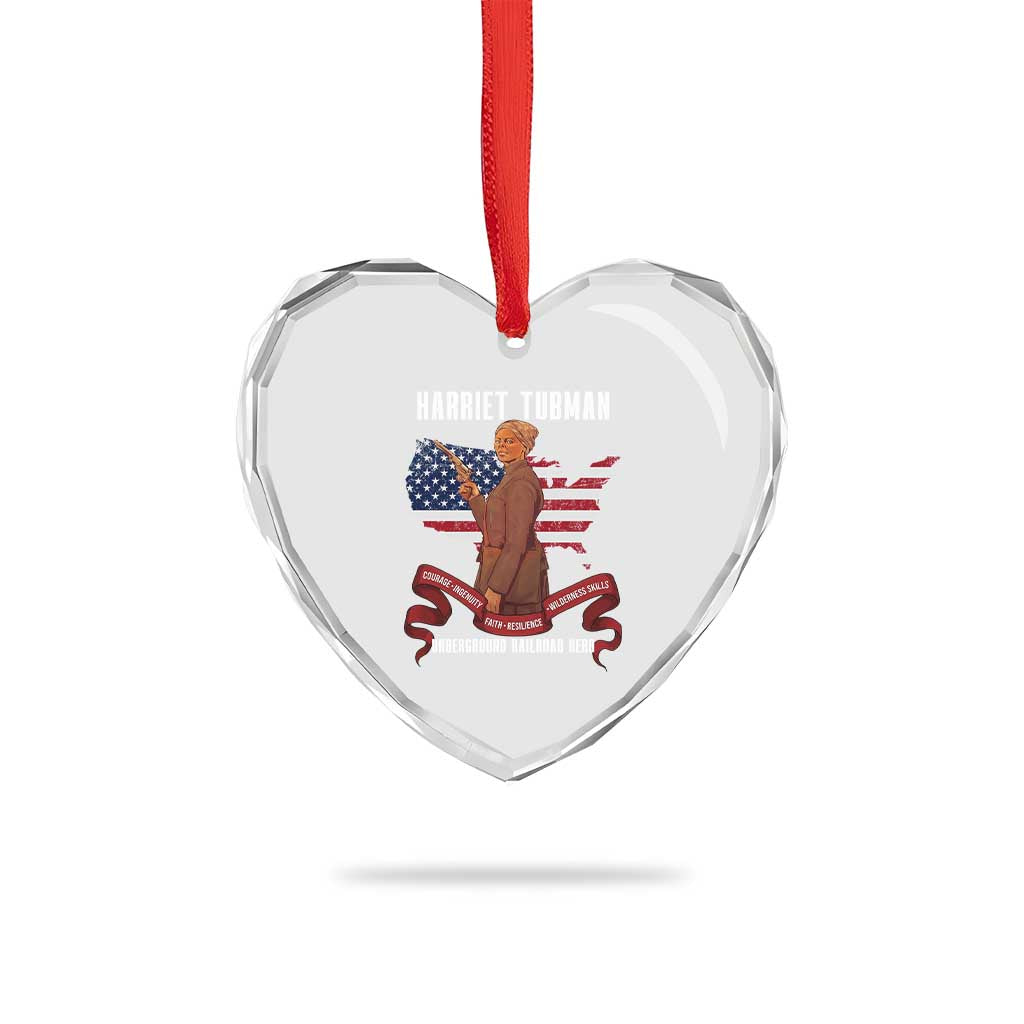 Harriet Tubman Patriotic Heart Crystal Glass Ornament Strong Black Women Pride