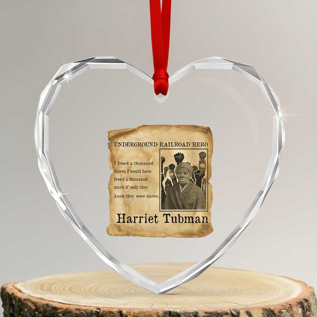 Harriet Tubman Quote Heart Crystal Glass Ornament I Freed A Thousand People Vintage Poster - Wonder Print Shop