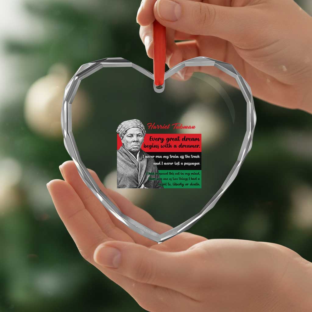 Harriet Tubman Quote Heart Crystal Glass Ornament Pan African Flag Black History